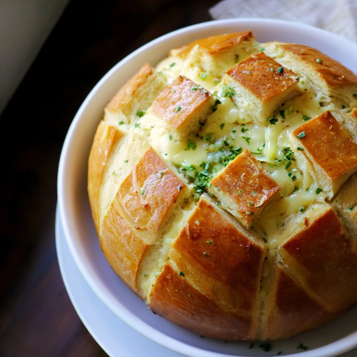 Golden, bubbly Cheesy Garlic Pull-Apart Bread with melted cheese and a fragrant, buttery crust.
