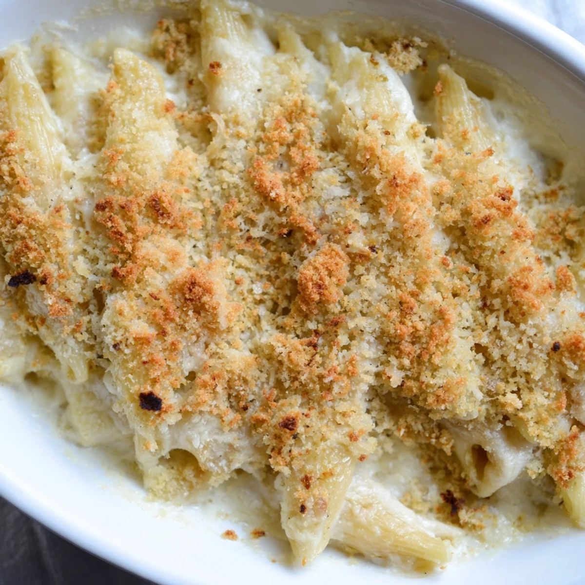 Golden, bubbly Classic Oven-Baked Macaroni and Cheese with a crunchy breadcrumb topping, perfect for dinner.