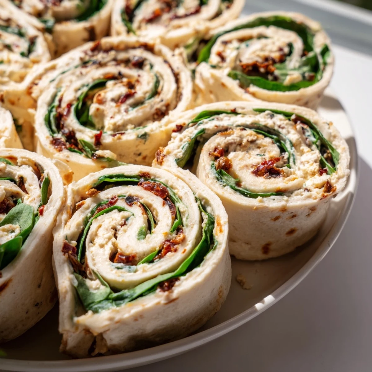 Sun-dried tomato turkey roll-ups, showcasing vibrant filling and perfect for a light, delicious appetizer.