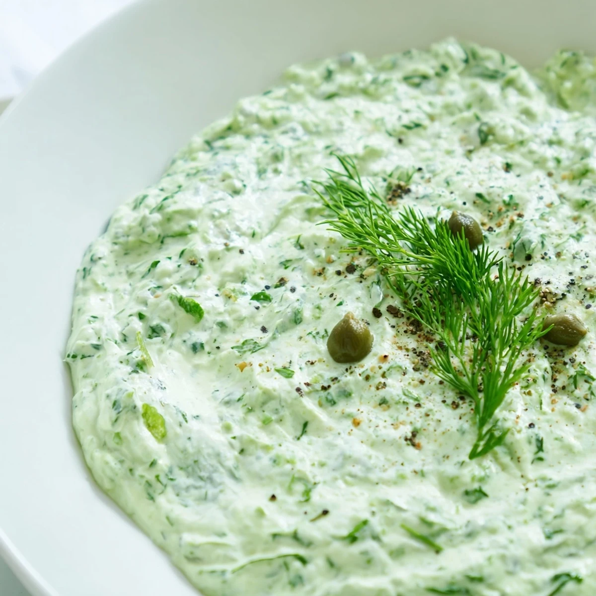 Vibrant Green Goddess dip, a creamy herb-packed appetizer ready for dipping fresh vegetables.