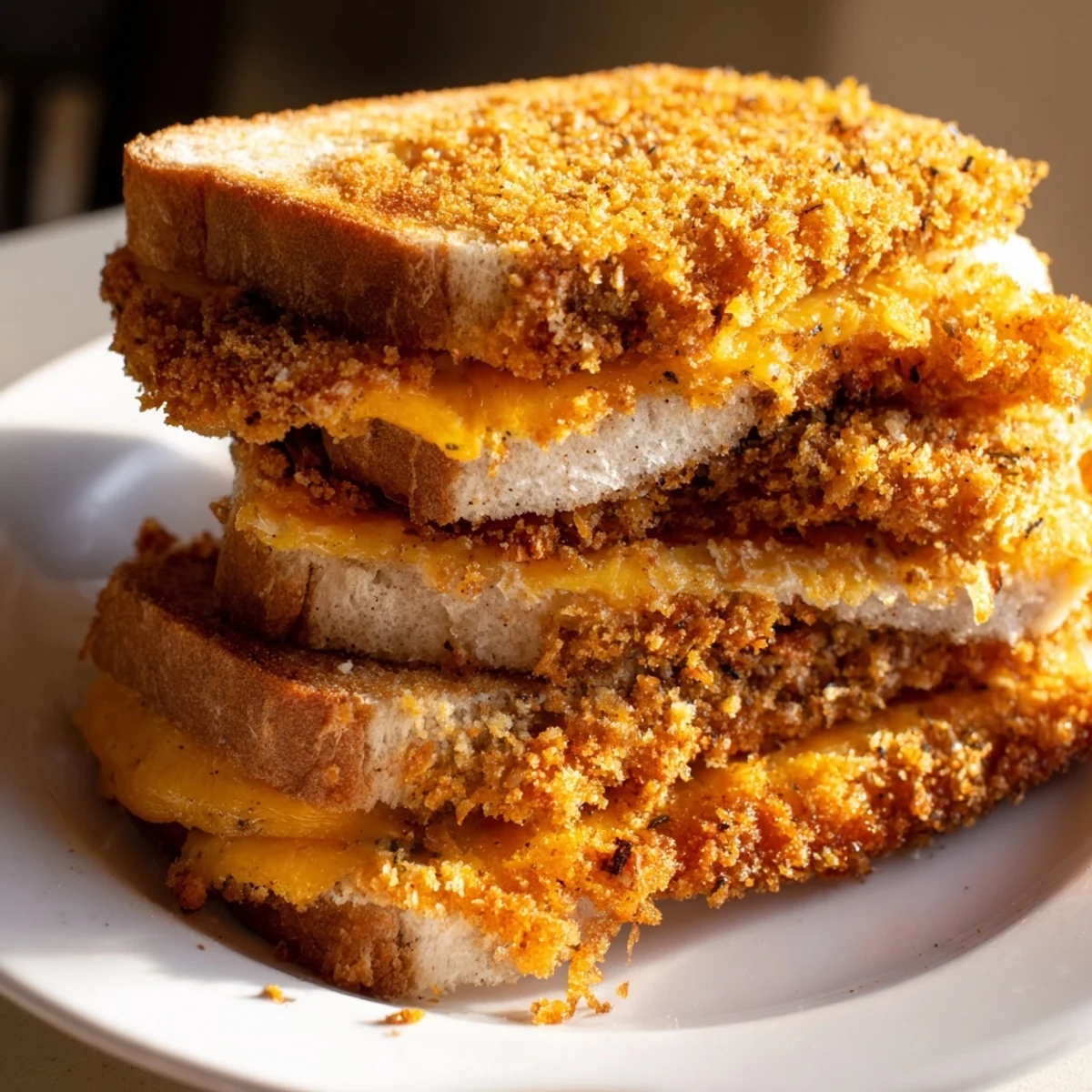 Golden, grilled Crispy Panko Pork Chop Grilled Cheese with melted cheese oozing from the sides for a hearty lunch.