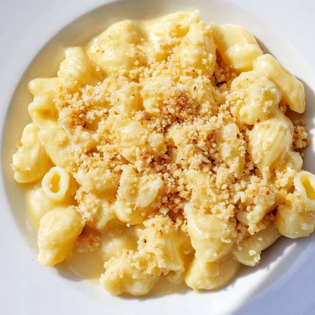 Golden-brown baked mac and cheese bubbling in a dish, ready for serving its creamy goodness.