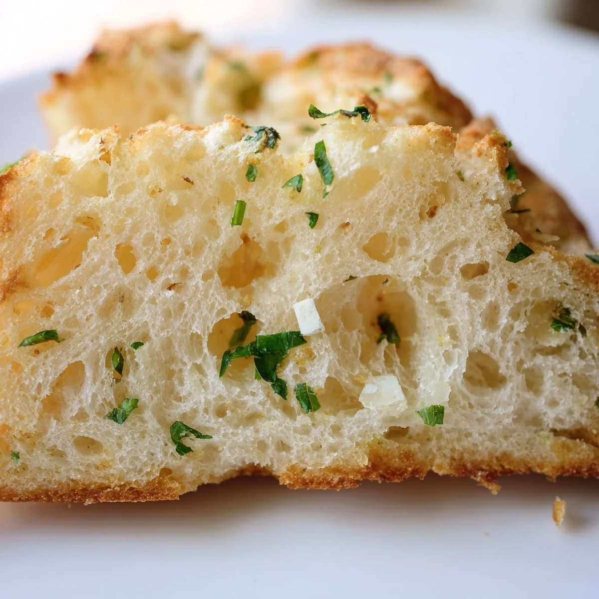 Golden-brown cloud bread savory toasts topped with fresh chives and parsley, arranged neatly on a rustic wooden board for serving.