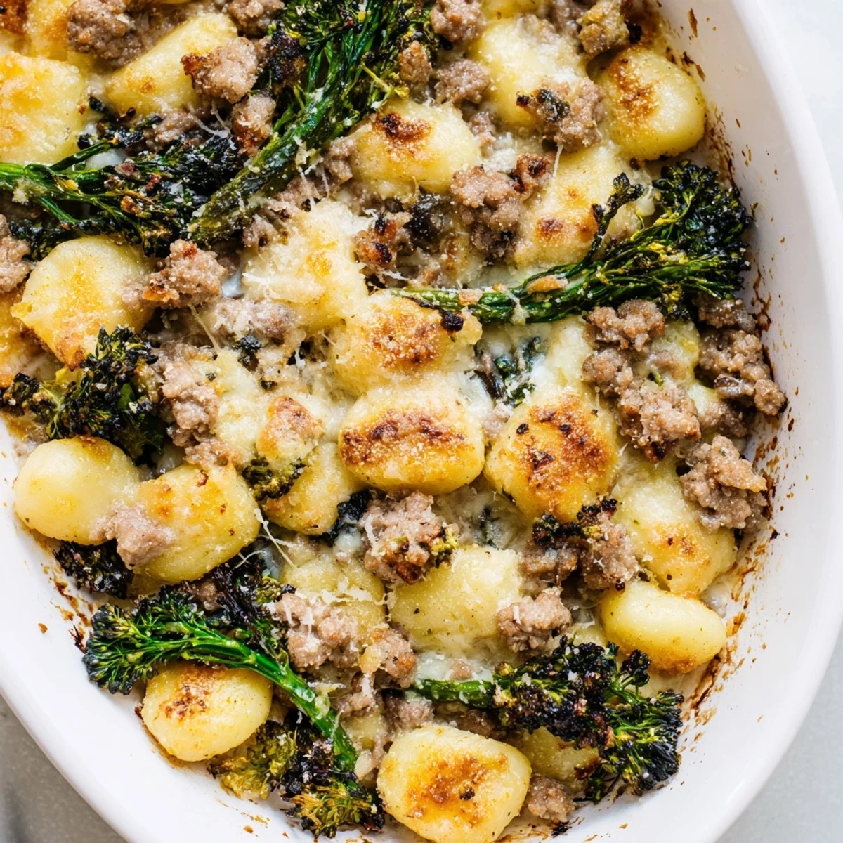 Sheet Pan Gnocchi Bake with crisp-tender vegetables and sausage, served hot from the oven as a family-style meal.