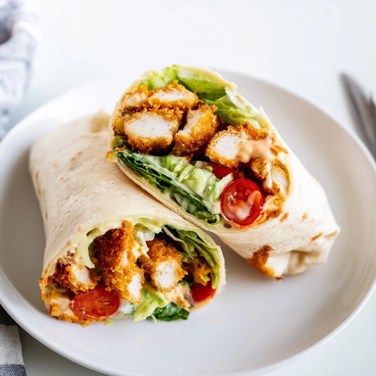 Crispy golden chicken strips coated in spicy hot honey nestled inside a warm flour tortilla with Caesar salad.  
