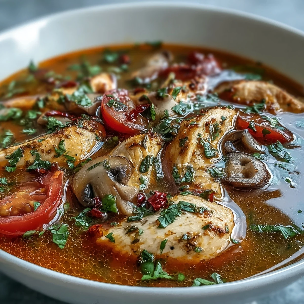 Aromatic Tom Yum Gai served with lime wedges, ready to enjoy as a main course.