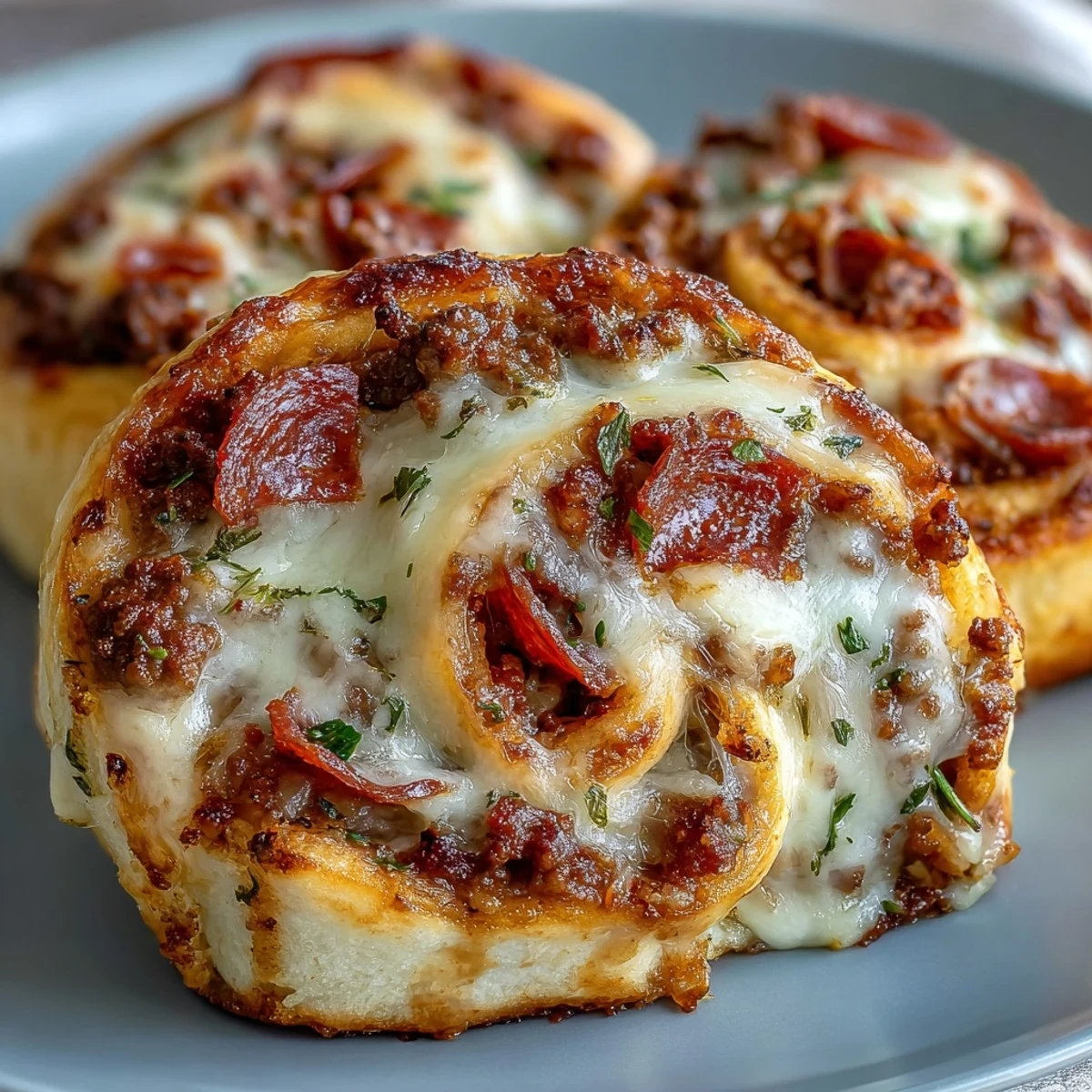 Twelve Irresistible High Protein Pepperoni Pizza Rolls are served warm on a platter with a small bowl of pizza sauce for dipping.