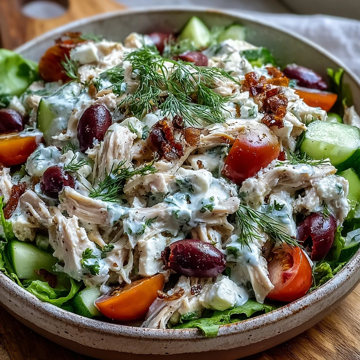 Crisp cucumber and red onion add refreshing crunch to this Mediterranean-inspired chicken salad lunch.