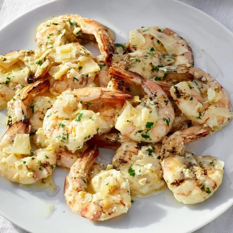 A close-up view of the 20-Minute Creamy Garlic Shrimp, a quick and delicious pescatarian meal.