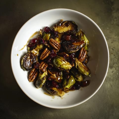 Crispy edges and a sweet glaze define these flavorful Winter Roasted Brussels Sprouts served warm.