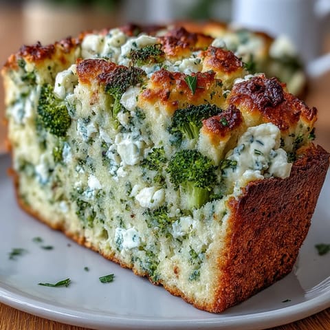 Savory Mediterranean Broccoli and Feta Loaf, moist and tender, with creamy feta crumbles and chopped broccoli, ideal for toasting or pairing with soup.