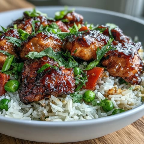 Steamy, honey-glazed chicken and fluffy rice with colorful bell peppers, all cooked together in one skillet.