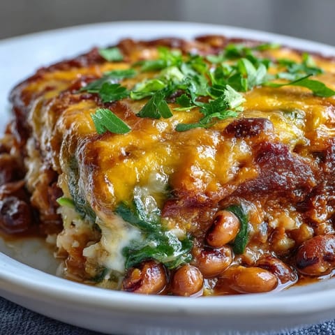 The Tex Mex Black Eyed Pea Casserole is garnished with fresh cilantro for a colorful finish.