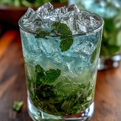 A non-alcoholic mint julep mocktail, featuring chilled sparkling water, mint syrup, and a mountain of crushed ice, perfect for Southern gatherings.