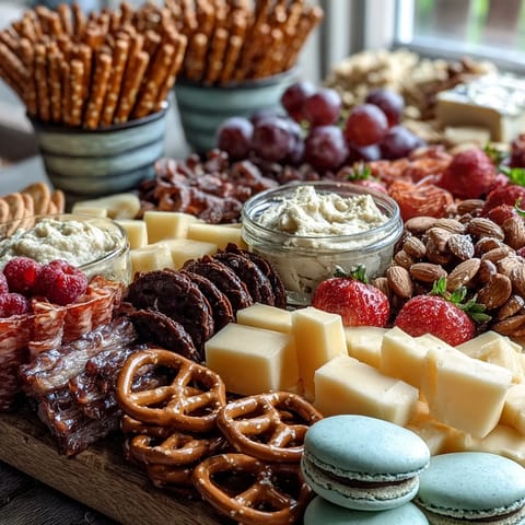 Colorful arrangement of cheeses, meats, fruits, and cookies, ideal for celebrating graduates and pleasing guests of all ages.  