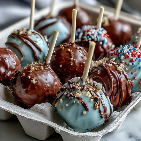 Festive graduation cake pops in school colors, finished with shimmering gold sprinkles for a celebratory dessert.  