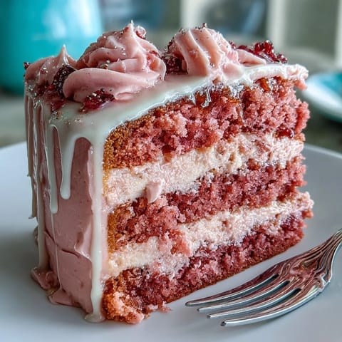 Elegant blush-pink velvet cake with rosé wine, layered with creamy frosting and crowned by a shimmering gold drip for bridal showers.