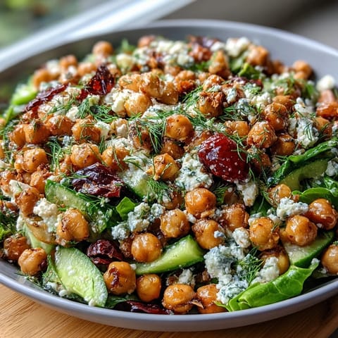 Vibrant Mediterranean Chickpea Salad with lemon, herbs, and colorful veggies.