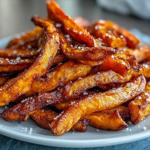 Air fryer sweet potato fries, golden and crisp, with a creamy chipotle aioli dip.