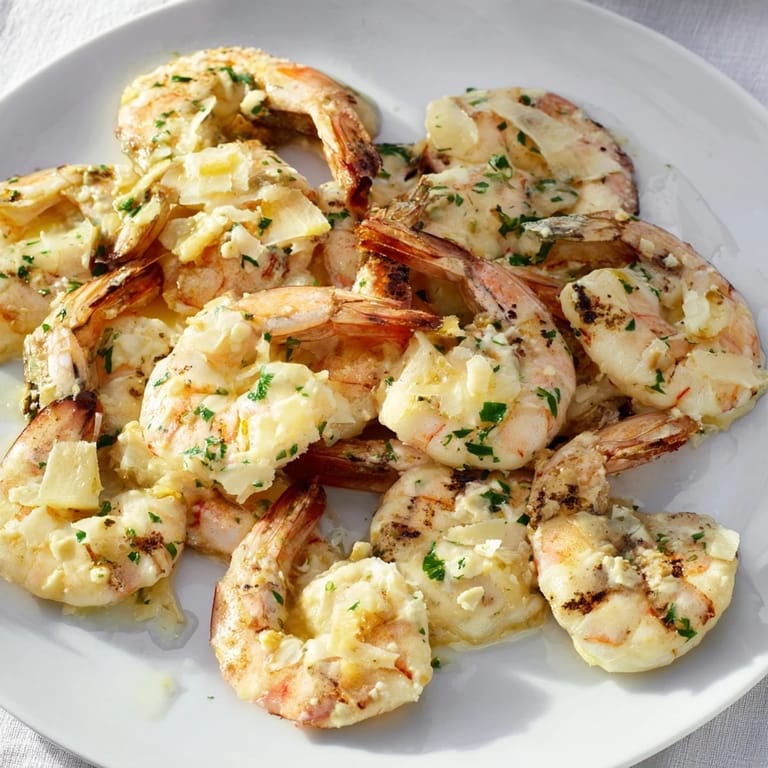 A close-up view of the 20-Minute Creamy Garlic Shrimp, a quick and delicious pescatarian meal.