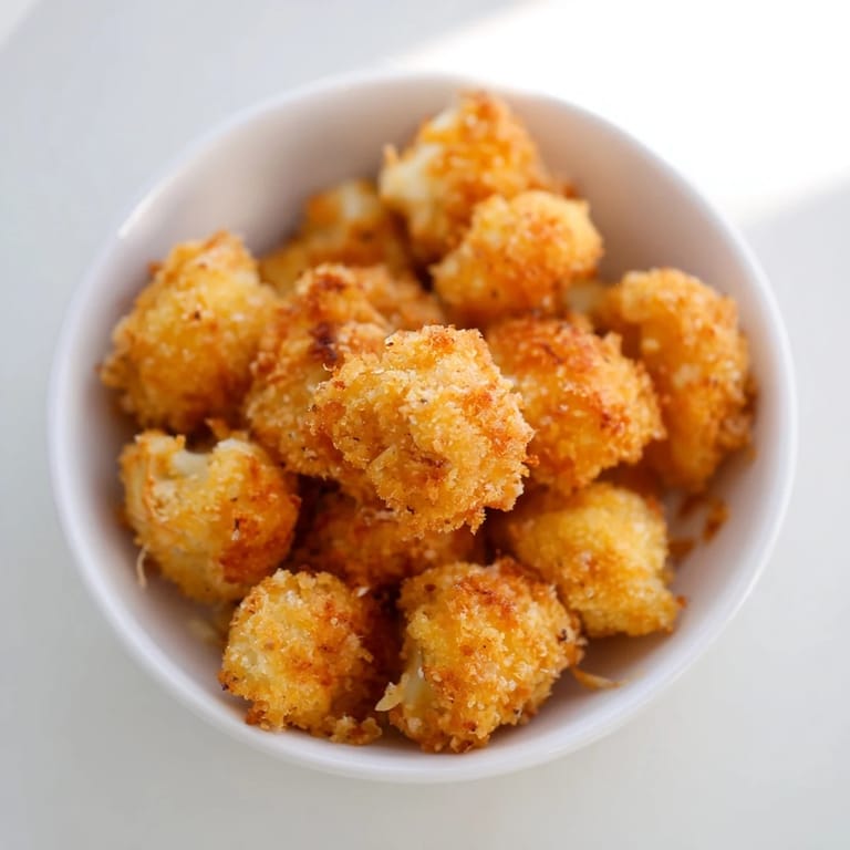 Close-up of perfectly textured Air-Fryer Buffalo Cauliflower Bites, coated in buffalo sauce with a slight shimmer.