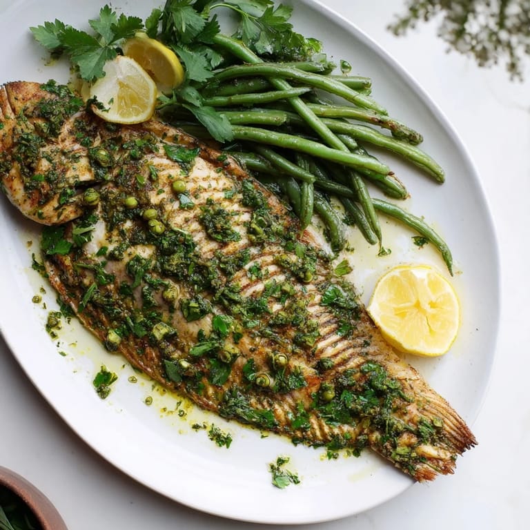 A close-up view of fresh lemon herb tilapia with tender green beans, a bright, healthy meal.