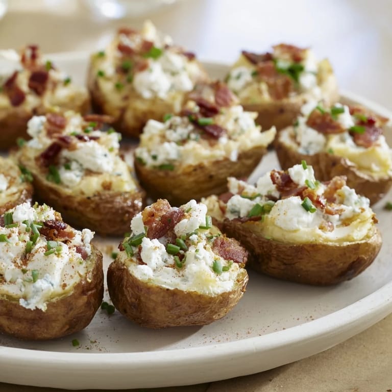 Sizzling bacon and melted cheese top these savory Loaded Sweet Potato Skins, a crowd-pleasing snack.