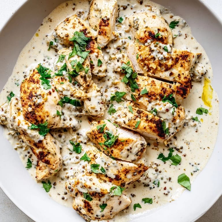Juicy Greek yogurt chicken, topped with fresh parsley, offers a deliciously flavorful and healthy meal.