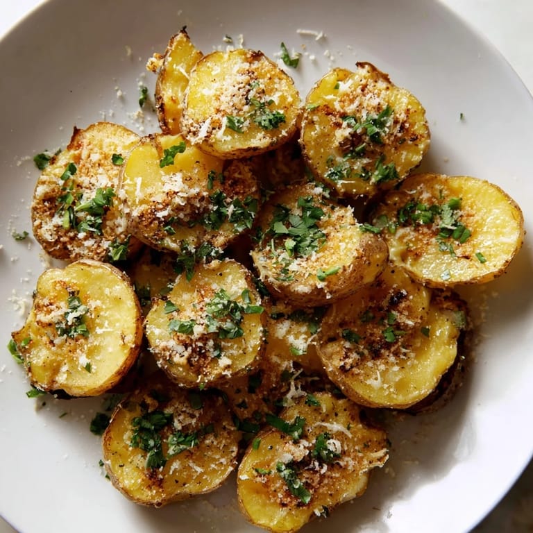 These ultra-crispy Garlic Parmesan Potatoes, golden brown and delicious, make the perfect side.
