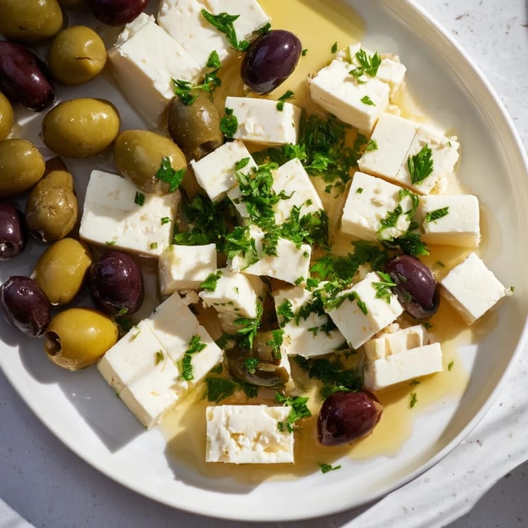 A detailed shot: An appetizing Turkish olives and cheese board, ready for sharing with friends.