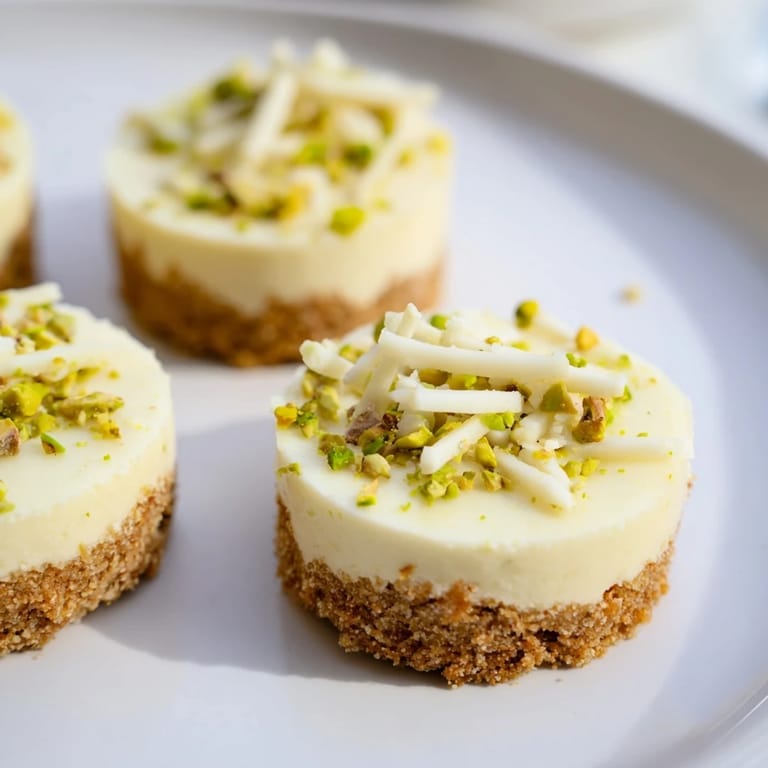 A close-up of delicious no-bake Pistachio Cheesecake Bites showcases their rich, pistachio filling and crunchy crust.
