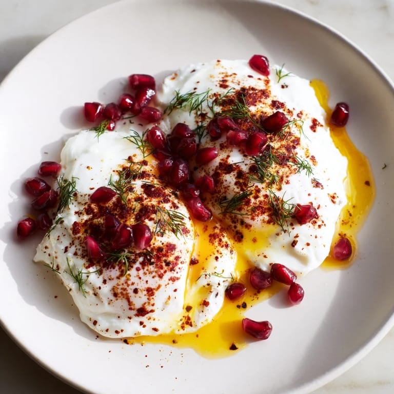 Creamy yogurt and vibrant toppings complement the perfectly poached eggs in this Turkish Çılbır breakfast.