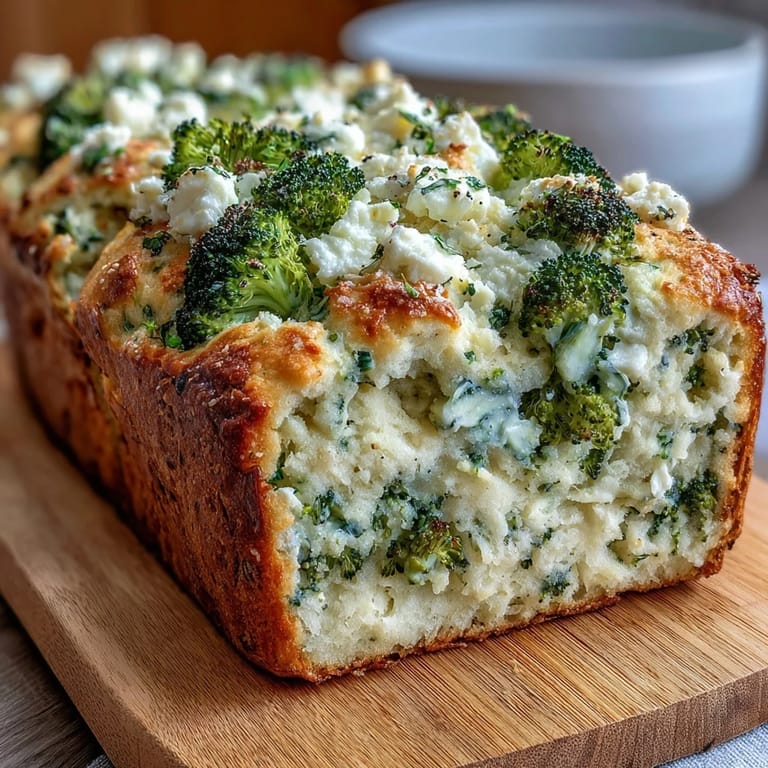Homemade Broccoli and Feta Loaf cooling on a rack, showcasing a golden-brown crust and soft interior flecked with green vegetables and cheese.