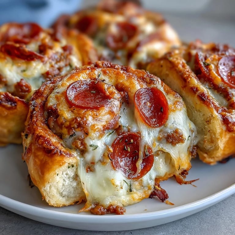 Fresh from the oven, Irresistible High Protein Pepperoni Pizza Rolls display a golden, Parmesan-topped crust and bubbling cheese filling on parchment.