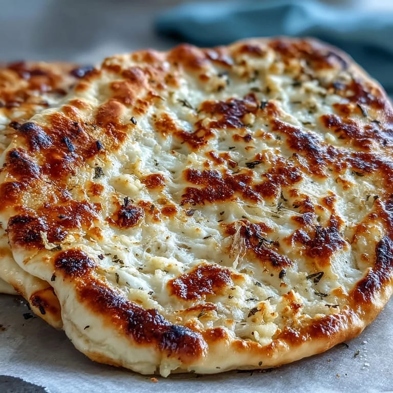 Freshly baked Easy Garlic Naan Bread with a golden crust and soft interior, perfect for a vegetarian dinner.