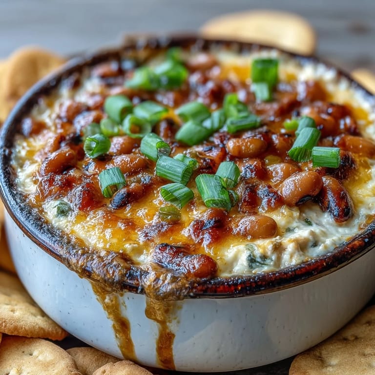 Savory Hot Black-Eyed Pea Dip in a white baking dish, featuring pickled jalapeños and a golden crust, perfect for gatherings.
