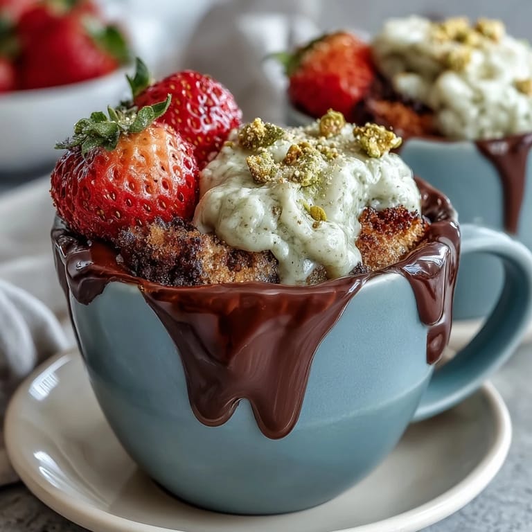 Luxurious Dubai chocolate strawberry cups featuring crisp kataifi nests, smooth pistachio cream, and vibrant berry topping.