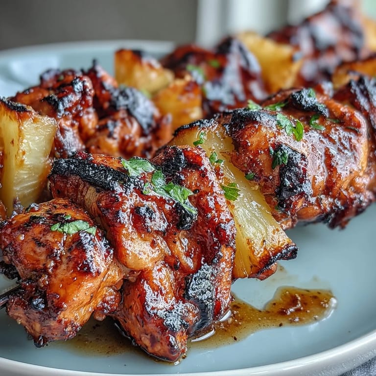 Juicy al pastor chicken skewers with caramelized pineapple, perfect for a summer BBQ.