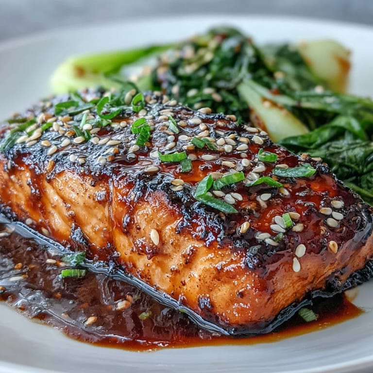 Savory Miso Glazed Salmon with Sesame Bok Choy, perfectly caramelized and served.