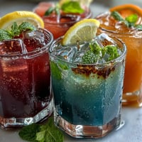 Vibrant lemonade bar setup with classic lemonade and colorful fruit syrups for DIY refreshing drinks at summer parties.