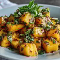 Bright tropical mango fruit cups with zesty lime and a hint of chili, perfect for a refreshing snack.