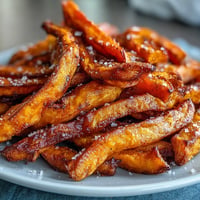 Air fryer sweet potato fries, golden and crisp, with a creamy chipotle aioli dip.